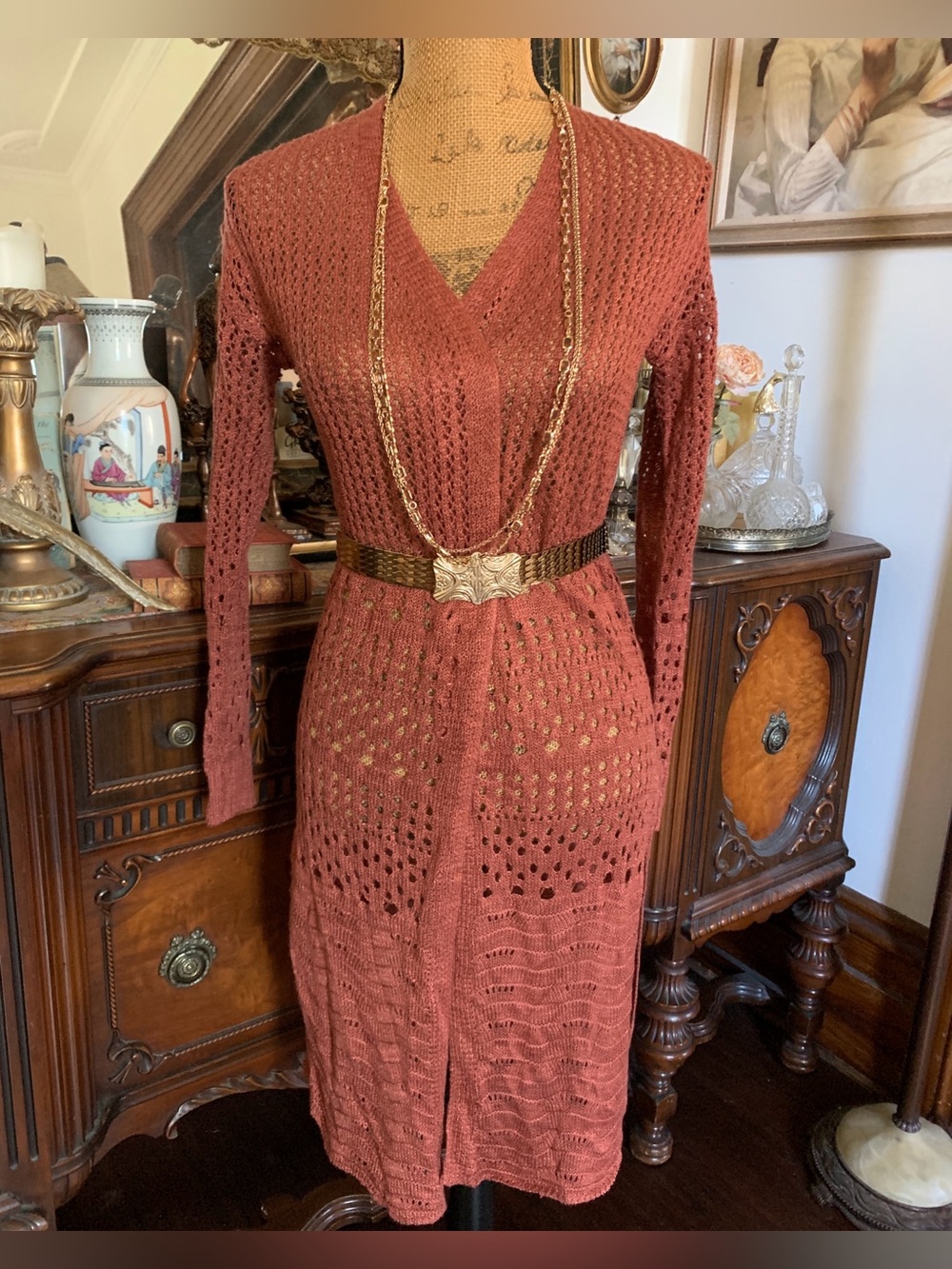 Vintage Rust Country Boho Fall Autumn Winter Sweater Cardigan